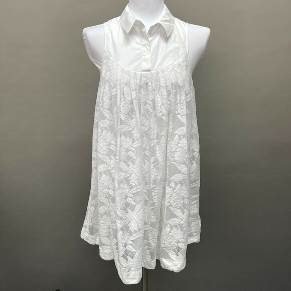 Anthropologie HD in Paris Women's Top Size Small White Sleeveless Lace Floral - Picture 1 of 8